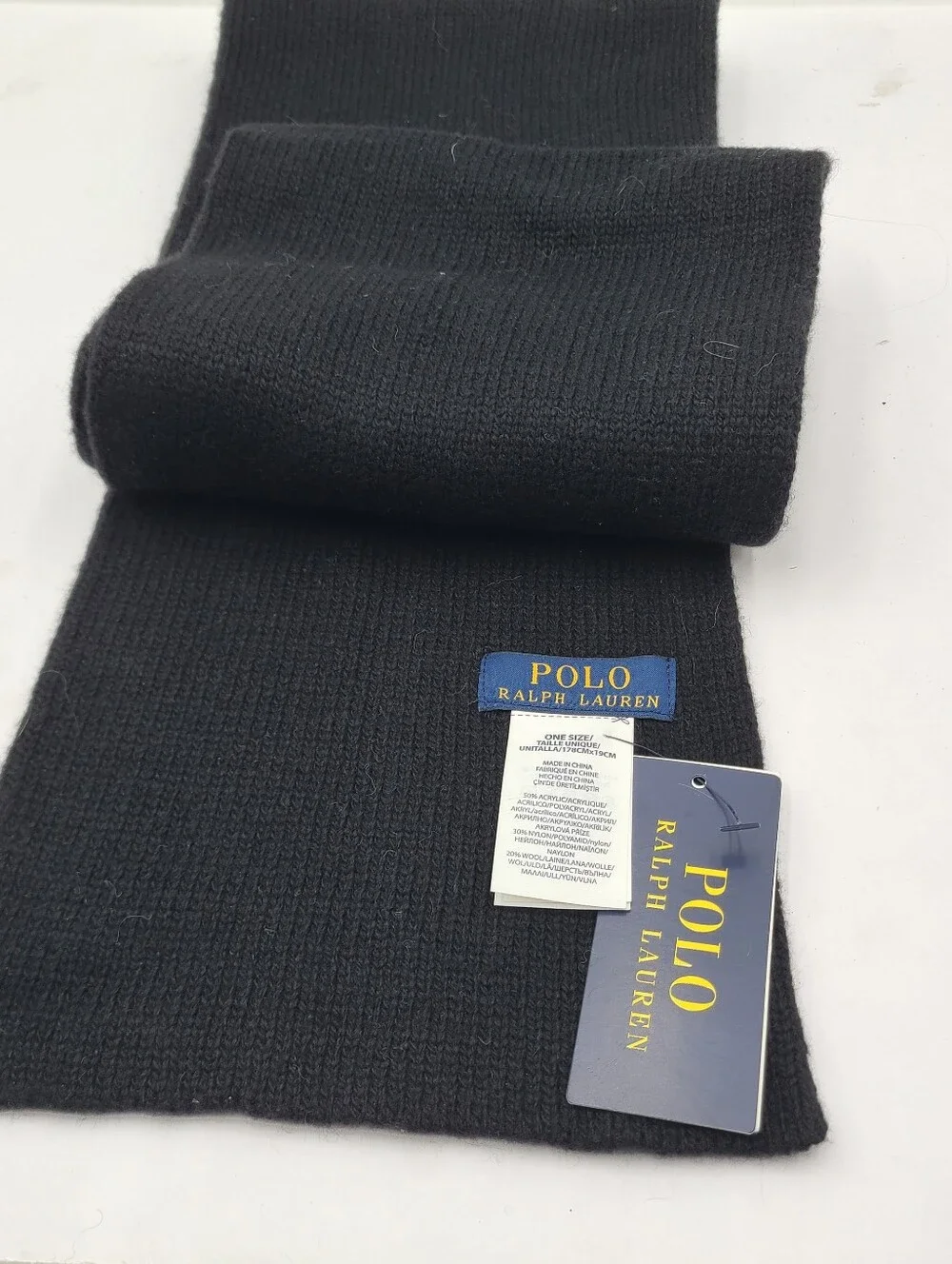 B55 Mens Black Polo Ralph Lauren Bulldog Scarf